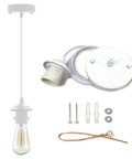 Top Tier Industrial Mini Pendant Light Kit With Kickass Retro Vibe And Heavy Duty Build Plus Standard E26 Socket For Modern Homes Kitchens And Warehouse Lofts In White components including socket and cable.