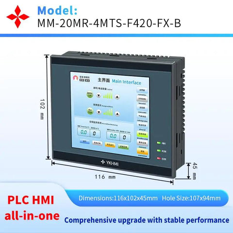 All In One 4 Inch Plc Hmi With 12 Input And 8 Relay Output Display Front View, Industrial Control Screen Interface