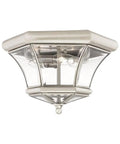 Monterey 3 Light Flush Mount Ceiling Light With Brushed Nickel Finish Solid Brass Construction Clear Beveled Glass