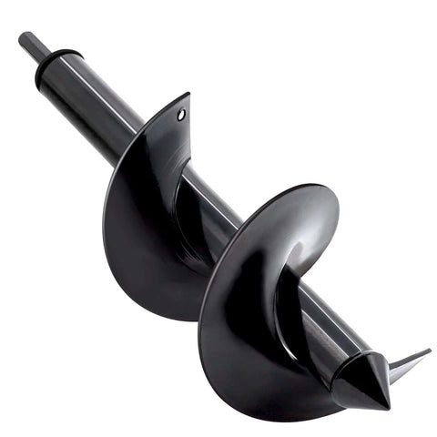 Bulb planting auger drill bit, side view, black metal, 4x12 in