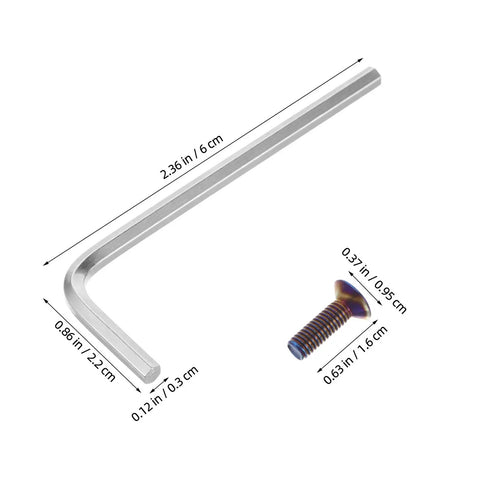 Aluminum Steering Wheel Bolt Kit With Hex Socket Wrench showing dimensions of wrench and screw, wear resistant car interior screws for easy install.