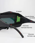 Side view of Solar Powered Auto Darkening Welding Glasses With Wide Shade For Tight Spaces Lightweight Safety Goggles.