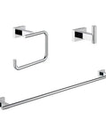 Essentials Cube 3-in-1 Bathroom Accessory Set In Polished Chrome, Metal Build With No Visible Screws, Includes 24-Inch Towel Bar, Toilet Paper Holder, And Robe Hook For A Sleek, Durable, Modern Bath Upgrade.