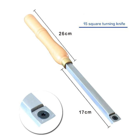 Six Piece Hss Woodturning Chisel Set Featuring Carbide Tips And Fully Heat Treated Shafts For Precision Lathe Cutting And Diy Woodworking Projects Solid Gear That Stays Nasty Sharp with 26cm wooden handle square turning knife, 17cm blade detail.