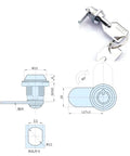 Technical diagram and keys for Mini Cabinet Lock With Tubular Cam Mechanism, Rugged Zinc Alloy Latch For Secure Closure.