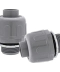 Rock Solid 1/2 Inch NPT Liquid Tight Connector 180 Degree Conduit Elbow Pack Of 2 Heavy Duty Electrical Fitting showcased with flexible tubing.