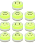 10pcs Circular Bubble Spirit Level for Calibration Picture Frame in green and clear acrylic, compact shape for precise leveling.
