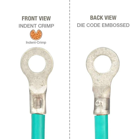 Non Insulated Terminal Crimper Tool For AWG 22 To 6 Battery Cables Ratchet Wire Crimper showing front and back crimp views