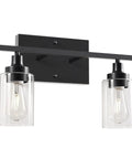 2 Light Black Industrial Bathroom Vanity Light Over Mirror Wall Sconce With Clear Glass Shades, No Fuss Sleek Modern Vanity Lighting