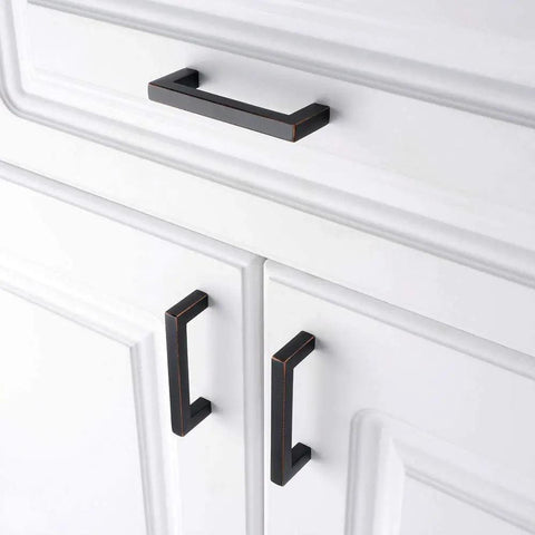 Oil Rubbed Bronze Cabinet Pulls 3 Inch 10 Pack Solid Metal Handles on white kitchen cabinets