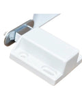 Close-up of Magnetic Push Latch Cabinet Hardware With Push To Open Touch Lock in white metal, showcasing stealth magnetic release.