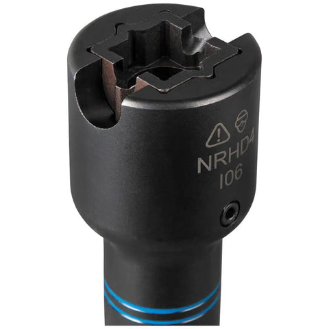 Close-up of Six In One Impact Socket Set With SAE Wrench And Four Point Sockets 3/4 Inch 13/16 Inch 1 Inch And 1-1/8 Inch Plus Small And Large Alignment Slots For Quick Tightening And Loosening On The Fly, showing socket design and material
