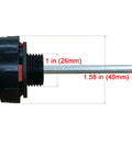 Hydraulic Fluid Reservoir Air Breather With Built In Dipstick For Car Hydraulic Systems Dump Cap Breather Replacement Red Cap 1 Inch 40 Micron Filtration side view showing dipstick length