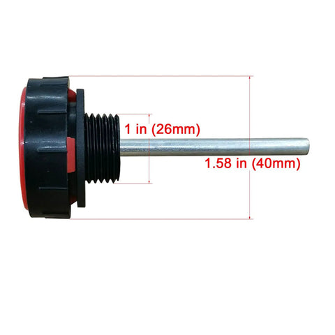 Hydraulic Fluid Reservoir Air Breather With Built In Dipstick For Car Hydraulic Systems Dump Cap Breather Replacement Red Cap 1 Inch 40 Micron Filtration side view showing dipstick length