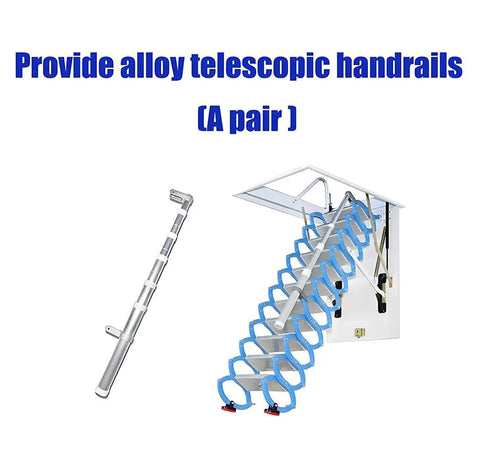 Hella Durable Telescopic Hinged Ladder Kit With Foldable Aluminum Frame 3M Height showing pair of alloy handrails for safe access.