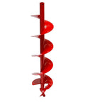 Red heavy-duty steel 6 inch post hole auger bit for gas power head attachments, perfect for one man diggers and planting projects.