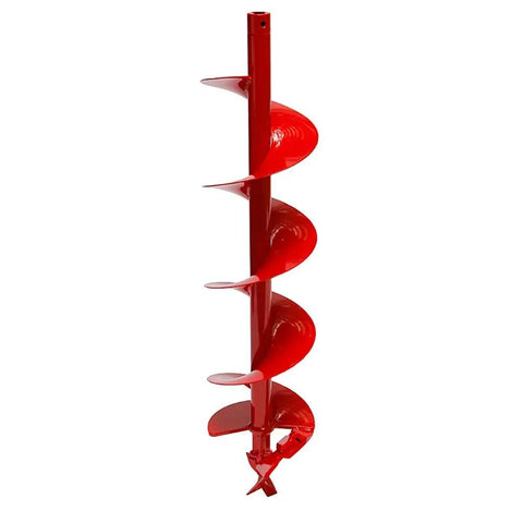 Red heavy-duty steel 6 inch post hole auger bit for gas power head attachments, perfect for one man diggers and planting projects.