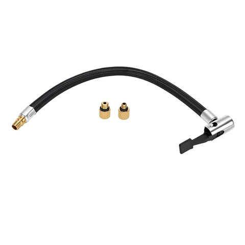Heavy Duty Tire Inflator Extension Tube Self Locking Air Chuck 30 Cm Flexible Hose Extender, black braided hose with brass fittings