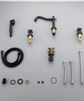 Five Hole Roman Tub Faucet With Hand Shower And Triple Cross Handles In Antique Black for classic bathroom style components layout