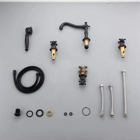 Five Hole Roman Tub Faucet With Hand Shower And Triple Cross Handles In Antique Black for classic bathroom style components layout