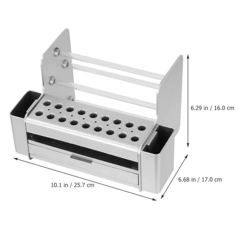Portable Screwdriver Tool Organizer With Slide Out Drawer Desktop Storage Rack Made From Heavy Duty Pvc And Pe Silver multi tool holder shown from side with dimensions