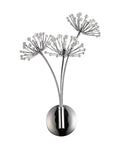 Crystal Glass 3 Light Dandelion Wall Sconce in Brushed Nickel Stainless Steel Mount, modern starburst design, LED compatible