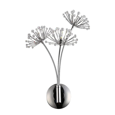 Crystal Glass 3 Light Dandelion Wall Sconce in Brushed Nickel Stainless Steel Mount, modern starburst design, LED compatible