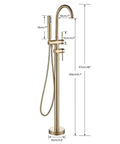 Freestanding Bathtub Faucet Set With Floor Mount Tub Filler, Brushed Nickel Finish, High Flow Shower Faucets, dimensions shown