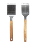Grill Brush And Scraper For Outdoor Barbecue With Extended Wooden Handle And Replaceable Stainless Steel Bristle Head No Scratch Clean