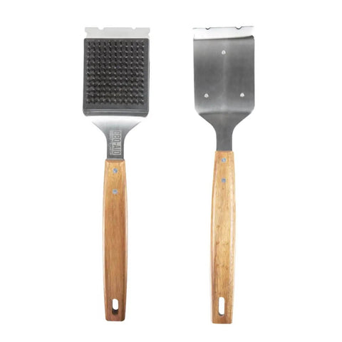 Grill Brush And Scraper For Outdoor Barbecue With Extended Wooden Handle And Replaceable Stainless Steel Bristle Head No Scratch Clean