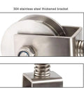 Badass Stainless Steel Gate Wheels With Hella Smooth V Groove Rollers For Sliding And Rolling Gates Spring Loaded Casters 68 Mm Heavy Duty Wheel 550 Lbs Capacity Built Tough For Extreme Weather close-up of thickened 304 stainless steel bracket and roller