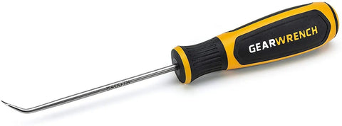 Hook tool from 7 Piece Hook And Pick Tool Set For Auto And Mechanic Work And Engine Bay Access, Rust Resistant Alloy Steel Blades, Ergonomic Tri Lobe Dual Material Handle.