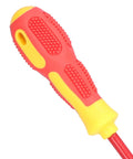 Insulated 7 Piece Screwdriver Set With Ergonomic Non Slip Handles And Magnetic Tips For Electricians Easy Grip And Fatigue Reduction Chrome Steel Shafts For Reliable Electrical Repair And Maintenance red and yellow handle close-up