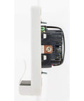 Sleek White Wall Mount Qi Wireless Charger With Dual Usbc And Usba Outlets Plus Two Wall Plugs side view showing internal components.