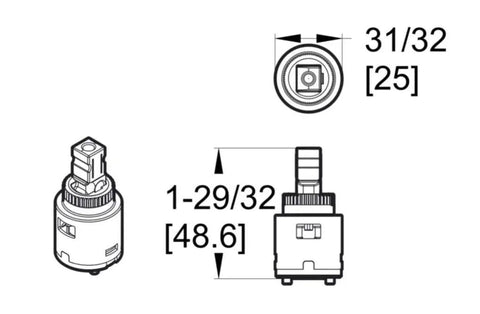 Technical diagram of Genuine Replacement 25mm Cartridge Sub Assembly For Avalon Treviso 26 529 Series Faucets No Fuss Install