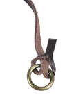 Close-up of Leather Hunting Strap With 12 Ringed Loops And Brass Snap Hook detail showing one ring loop in focus