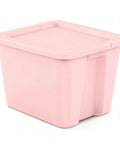 Sick Space Saver Pink Plastic Storage Bin Knocking Clutter Out With 18 Gallon Stackable Tote with snug snap lid.