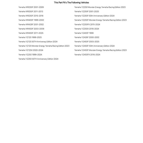 List of compatible vehicles for Heavy Duty Rear Wheel Bearing And Seal Rebuild Kit For Yamaha YZ125 1999 To 2022.