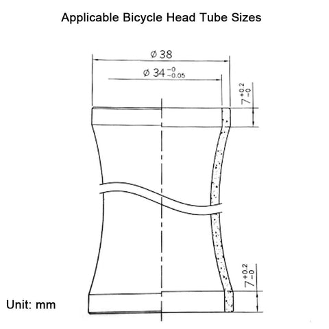 Technical drawing of bicycle head tube sizes for 1-1/8 Inch Threadless Bike Headset Kit For MTB BMX Road Bikes with 34mm frame fit