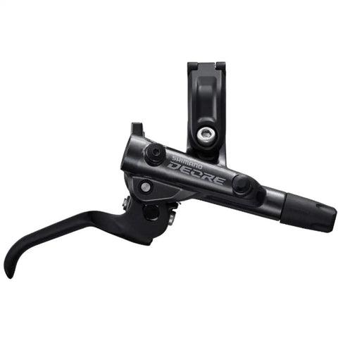Deore BR M6120 Hydraulic Disc Brake Front Caliper Kit for MTB With Hose Lever Bleed Block Mounting Bolts Olive and Barb and Grommet in Matte Black Trail Ready, featuring brake lever close-up