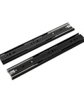 No Fluff Metal Buffer Drawer Slides Two Pack Bottom Mounted Concealed Cabinet Hardware showing dual metal glides in black.