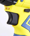 Close-up of the trigger of a Heavy Duty Cordless Electric Drill With Rechargeable Battery And Brushless Motor Smart Chuck.