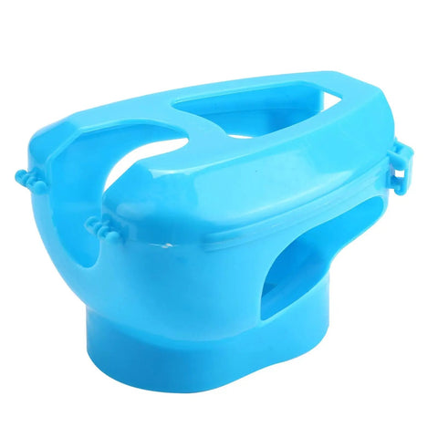 Blue durable plastic pigeon holder for feeding and meds, fixed mount bird fixer rack for young pigeons and chicks, easy medicine feeding.