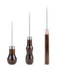 Badass Professional Grade Three Pack Leather Awl Tools With Grippy Gourd Shaped Wooden Handles for precise piercing.
