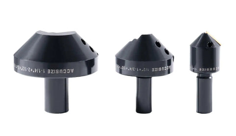 Pro Grade Three Piece 90 Degree Indexable Carbide Countersinks Set for Wood and Metal, 1/4 Inch, 1/2 Inch, and 1-1/4 Inch Shanks, Positive Rake for Smooth Cutting, No Sharpening Needed, Includes Installed Inserts