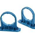 Dust Right Ready-Mount 2.5 Inch Vacuum Hose Fitting Brackets With Interlocking Teeth Design, blue ABS plastic, for woodshop dust collection.