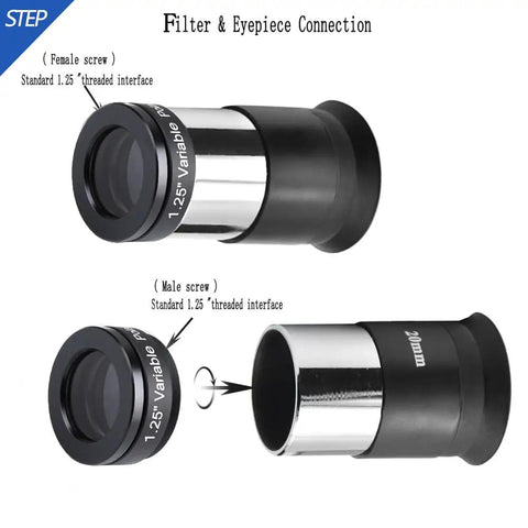 Adjustable Dual Polarizing Telescope Filter For 1.25 Inch Eyepieces Rotating Front Lens For Dope Crystal Clear Views diagram