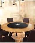 60 To 120 Cm Rotating Tempered Glass Lazy Susan Turntable Black Serving Plate on dining table with chairs
