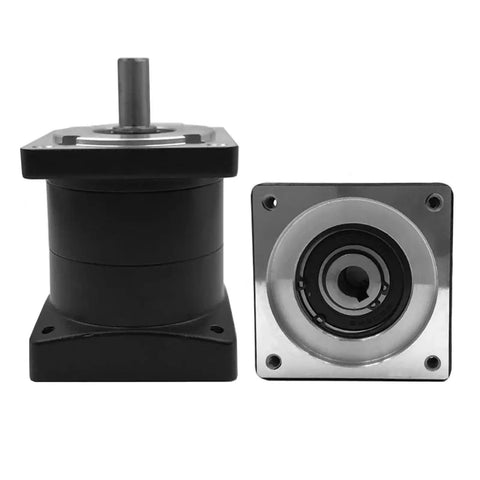 Drop In Ready 180Mm Flange Planetary Reducer Gearbox With 35Mm Input Shaft And Multiple Ratios Built Tough For Heavy Duty Servo Motors To Kick Up Torque And Run Smooth Everyday, showing front and side views.