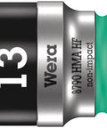 Zyklop Quarter Inch Drive Socket With Holding Function For Screws, 13 X 23 Mm, Chrome Vanadium Steel, high gloss chrome with green band